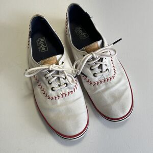 Keds Baseball Stitch Canvas Women's Size 10 Sneakers Shoes White Lace Up